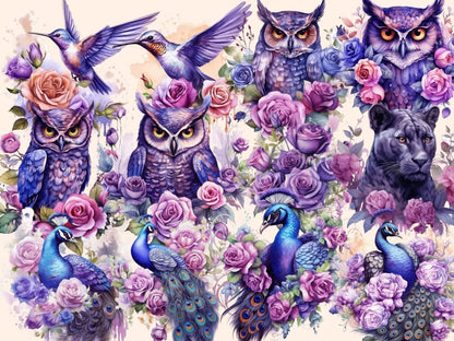 Purple Roses Watercolor Clipart boho watercolor - Wonders Artist