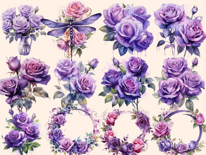 Purple Roses Watercolor Clipart boho watercolor - Wonders Artist