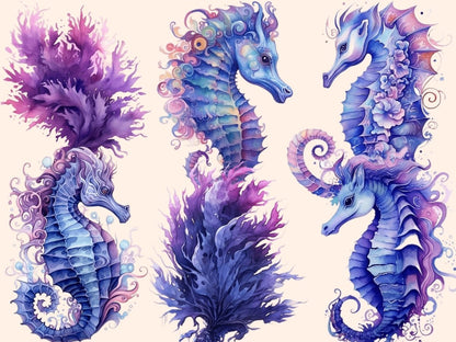 Purple Seahorses Watercolor Clipart purple seahorse - Wonders Artist