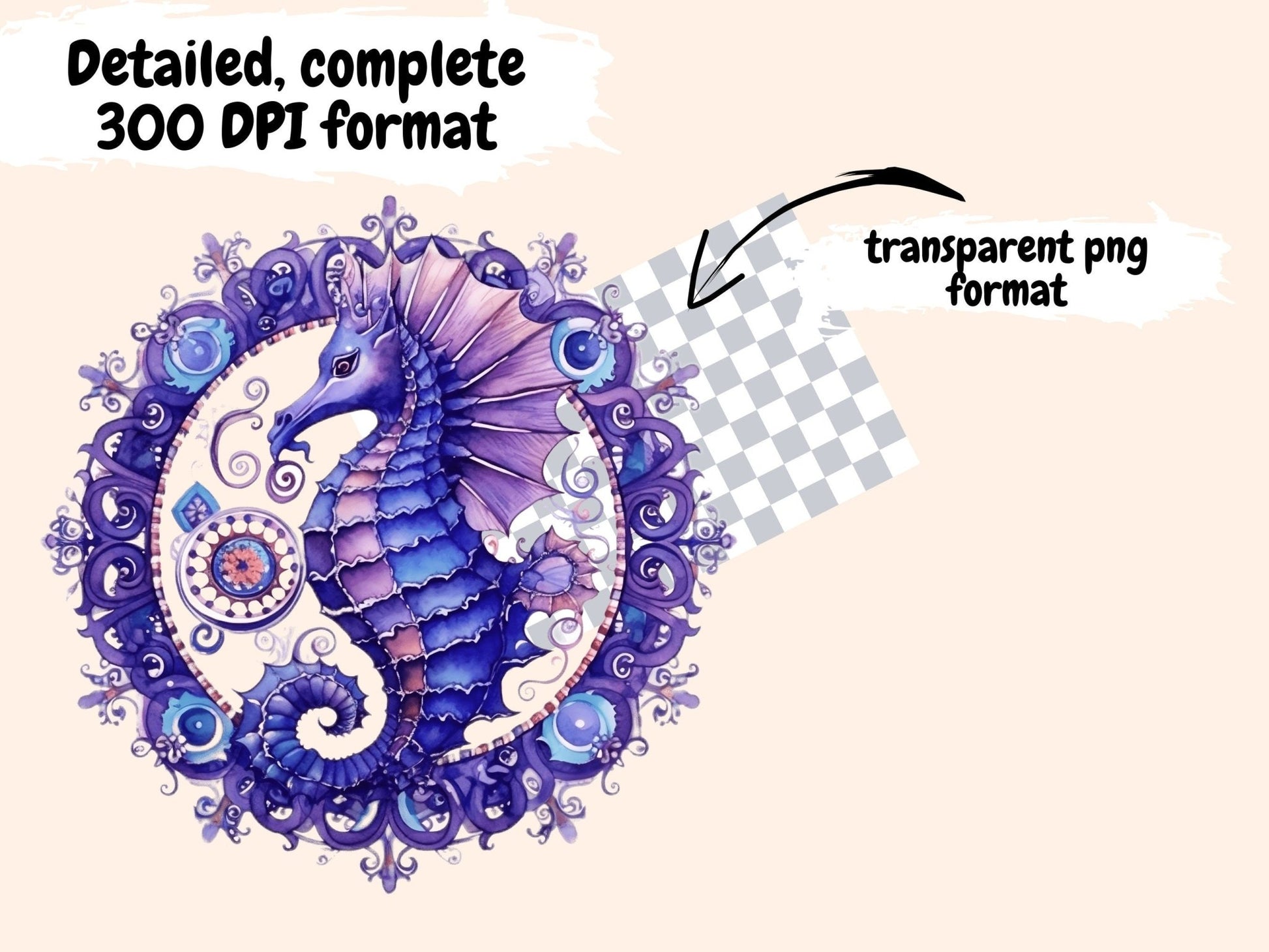 Purple Seahorses Watercolor Clipart - High - Quality Instant Digital Download for Creative Projects