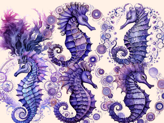 Purple Seahorses Watercolor Clipart