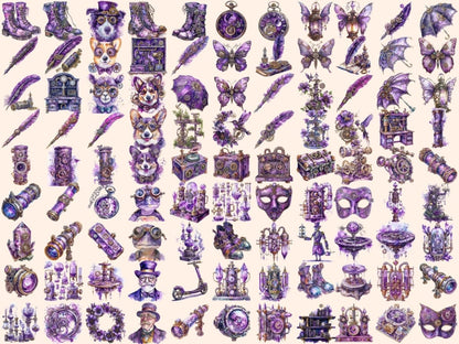 Purple Steampunk Watercolor Clipart mechanical clipart - Wonders Artist