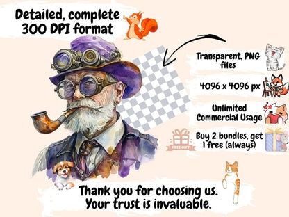 Purple Steampunk Watercolor Clipart mechanical clipart - Wonders Artist