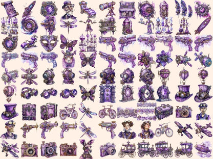 Purple Steampunk Watercolor Clipart mechanical clipart - Wonders Artist