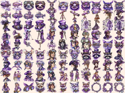 Purple Steampunk Watercolor Clipart mechanical clipart - Wonders Artist
