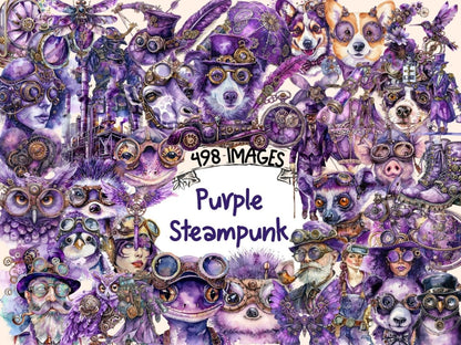 Purple Steampunk Watercolor Clipart mechanical clipart - Wonders Artist
