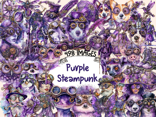 Purple Steampunk Watercolor Clipart - High - Quality Instant Digital Download for Creative Projects