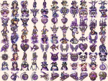 Purple Steampunk Watercolor Clipart mechanical clipart - Wonders Artist