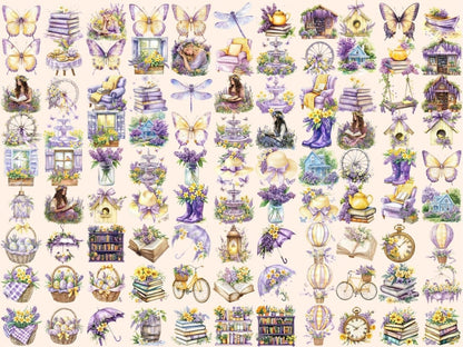 Purple & Yellow Spring Watercolor Clipart Botanical Spring PNG - Wonders Artist