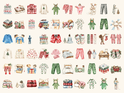 Pyjama Christmas Watercolor Clipart All Bundles Clipart Line Art - WondersArtist