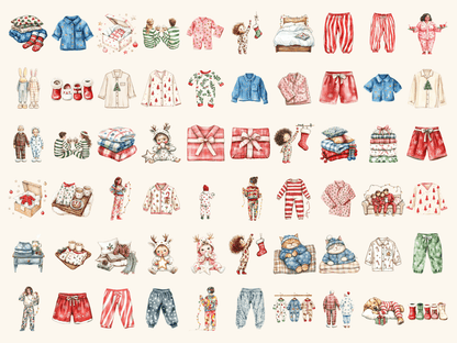 Pyjama Christmas Watercolor Clipart All Bundles Clipart Line Art - WondersArtist