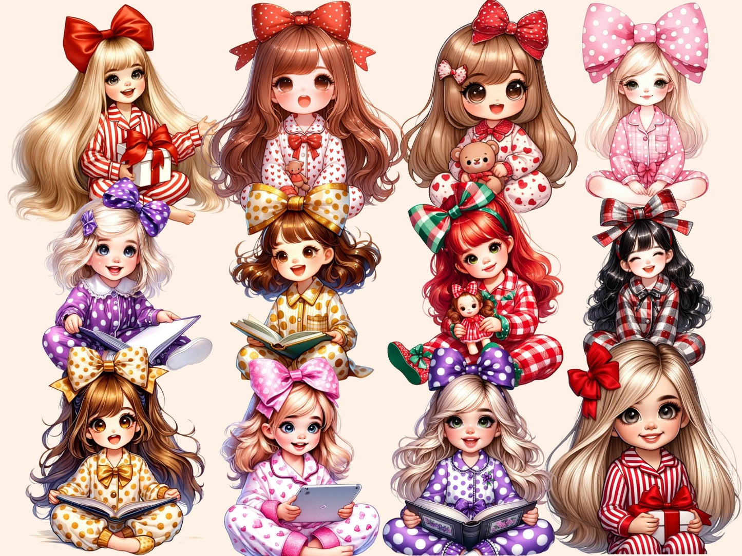 Pyjama Girls Clipart - High - Quality Instant Digital Download for Creative Projects