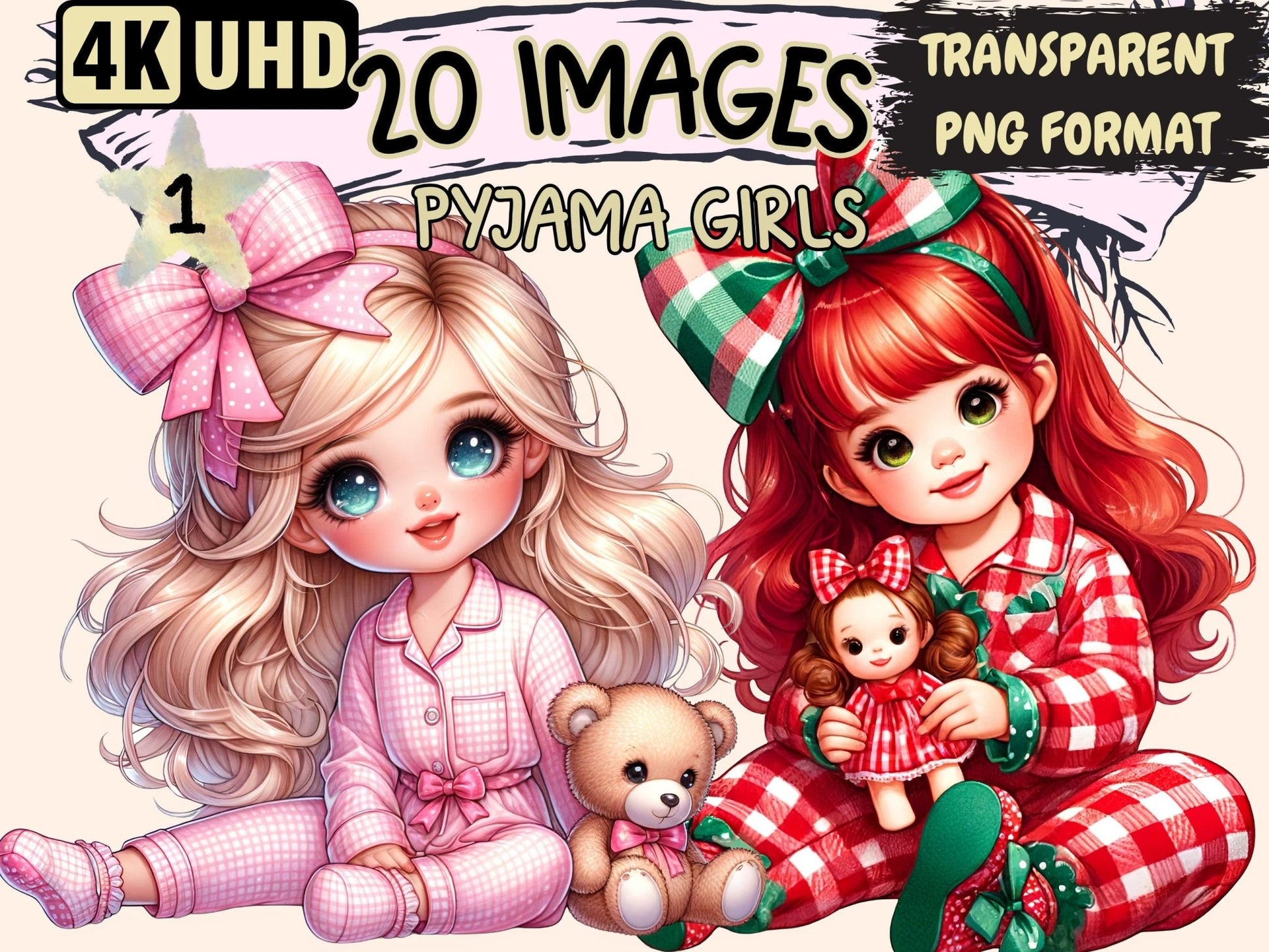 Pyjama Girls Clipart - High - Quality Instant Digital Download for Creative Projects