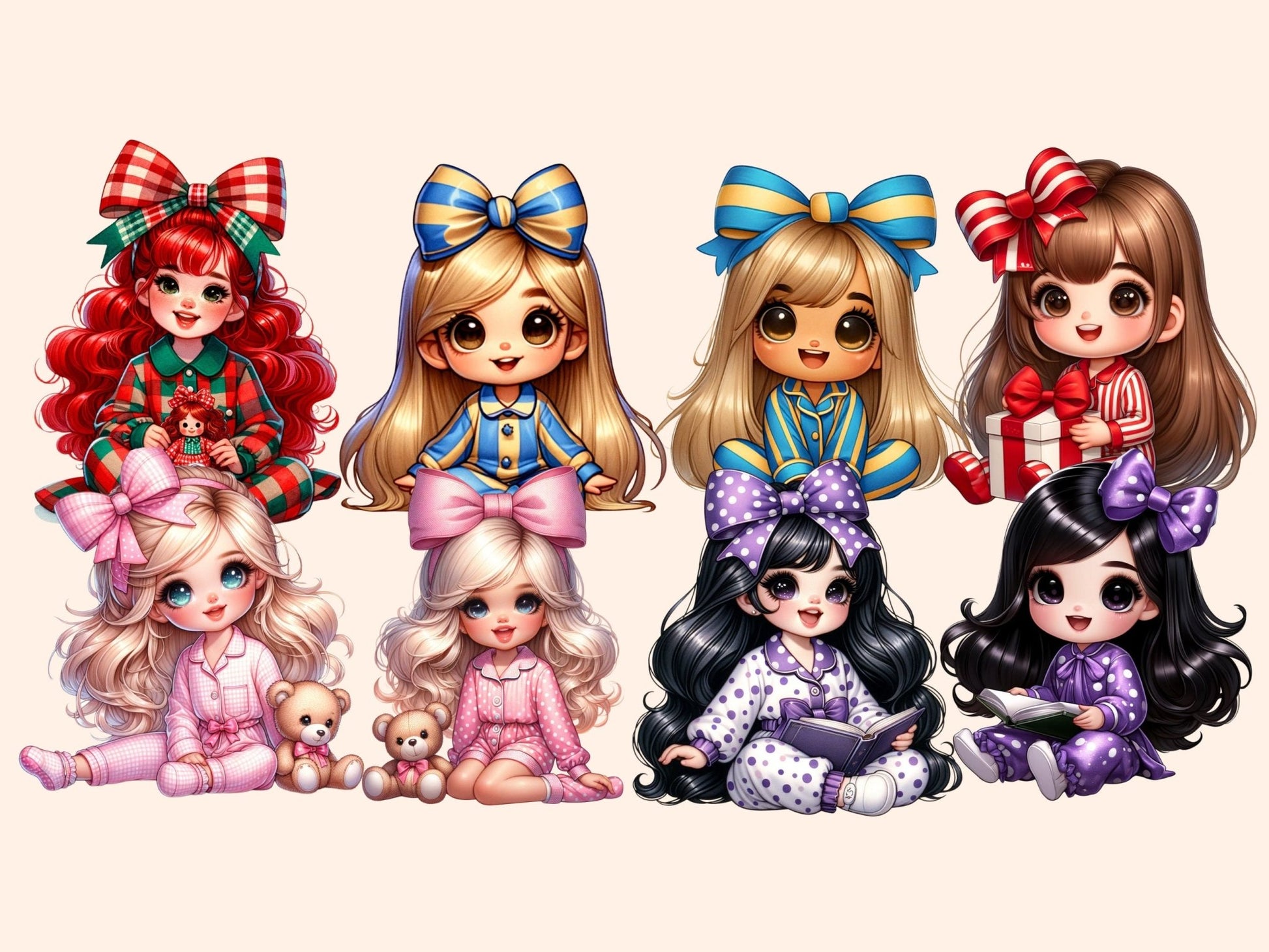 Pyjama Girls Clipart - High - Quality Instant Digital Download for Creative Projects