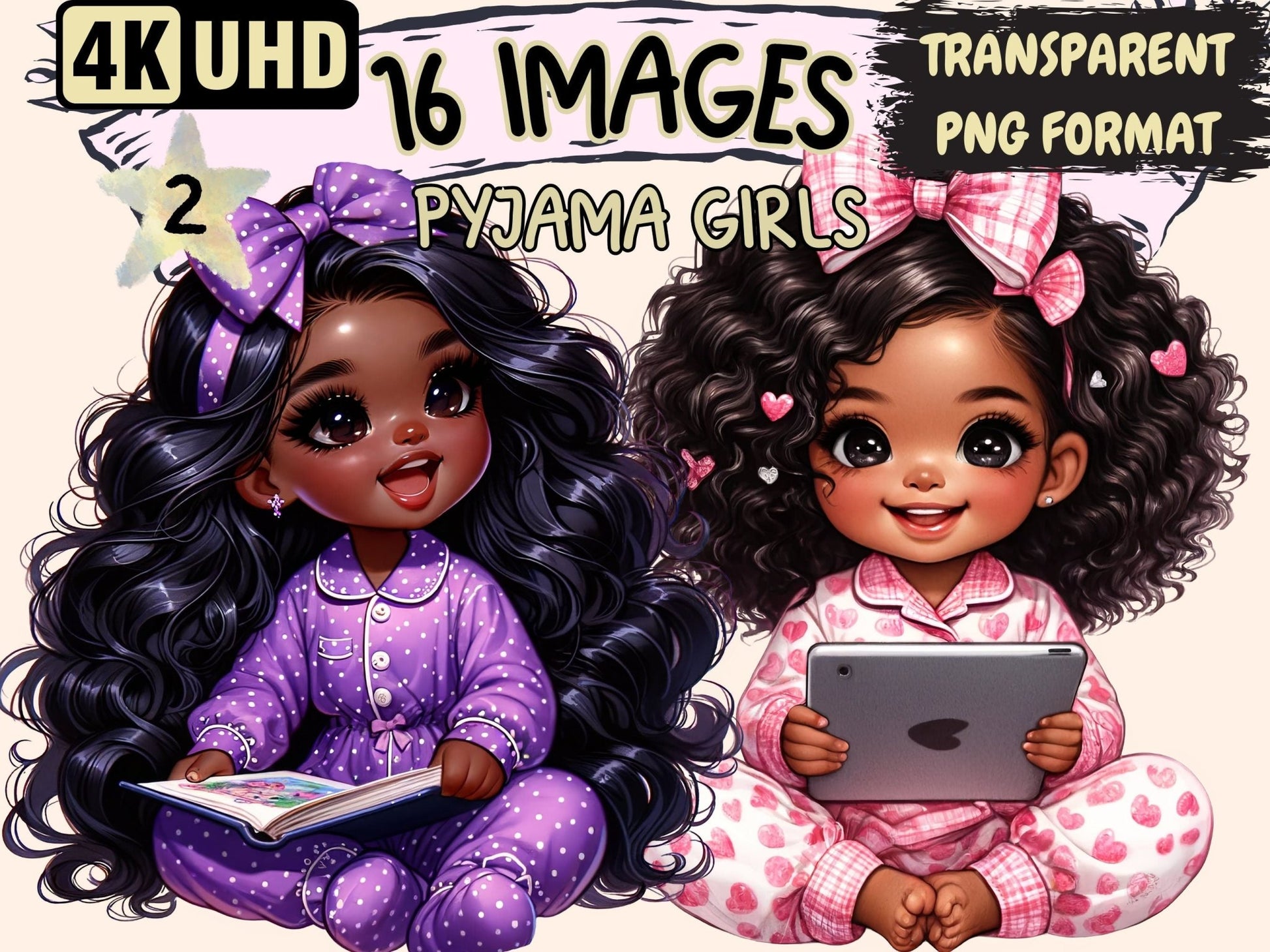 Pyjama Girls (P2) Clipart - High - Quality Instant Digital Download for Creative Projects