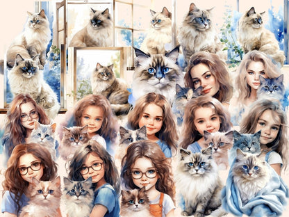 Ragdoll Cats Watercolor Clipart cat clipart - Wonders Artist