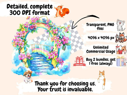 Rainbow Bridges Watercolor Clipart - High - Quality Instant Digital Download for Creative Projects