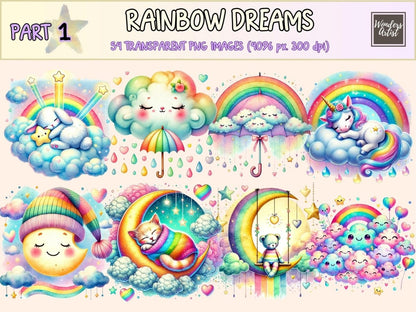 Rainbow Dreams Clipart cloud and rainbow cute rainbow art dreamy sky clipart - WondersArtist