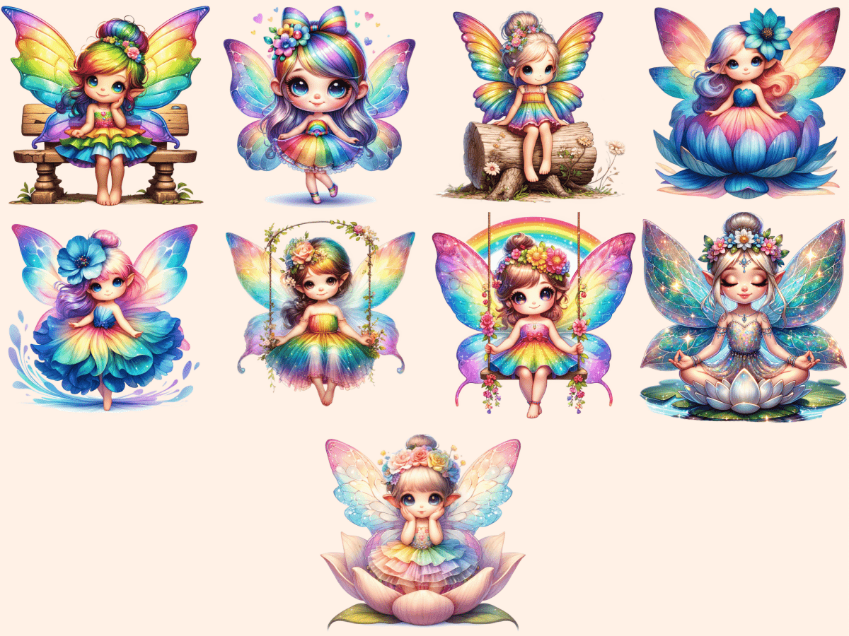 Rainbow Fairies (P2) Clipart autopost cartoon fairies colorful fairy art - WondersArtist