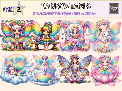 Rainbow Fairies (P2) Clipart autopost cartoon fairies colorful fairy art - WondersArtist