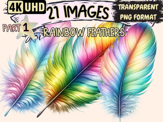 Rainbow Feathers Clipart - High - Quality Instant Digital Download for Creative Projects