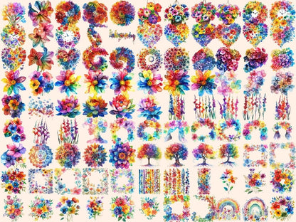 Rainbow Flowers Watercolor Clipart beautiful flower png - Wonders Artist