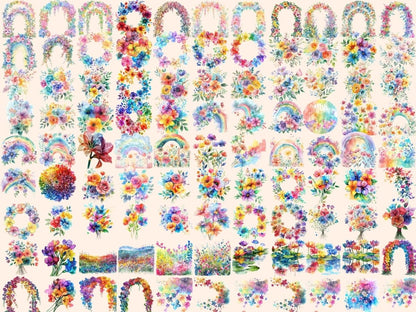 Rainbow Flowers Watercolor Clipart beautiful flower png - Wonders Artist
