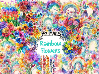 Rainbow Flowers Watercolor Clipart beautiful flower png - Wonders Artist