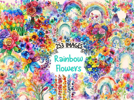 Rainbow Flowers Watercolor Clipart beautiful flower png - Wonders Artist