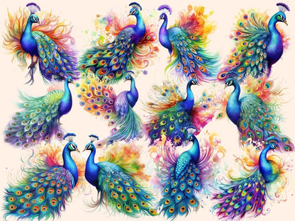 Rainbow Peacocks Watercolor Clipart colorful clipart - Wonders Artist