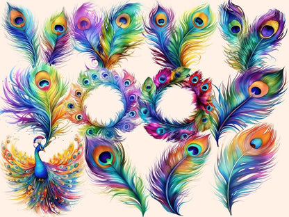 Rainbow Peacocks Watercolor Clipart colorful clipart - Wonders Artist