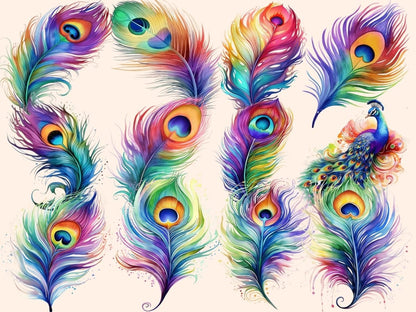 Rainbow Peacocks Watercolor Clipart colorful clipart - Wonders Artist
