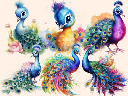Rainbow Peacocks Watercolor Clipart colorful clipart - Wonders Artist