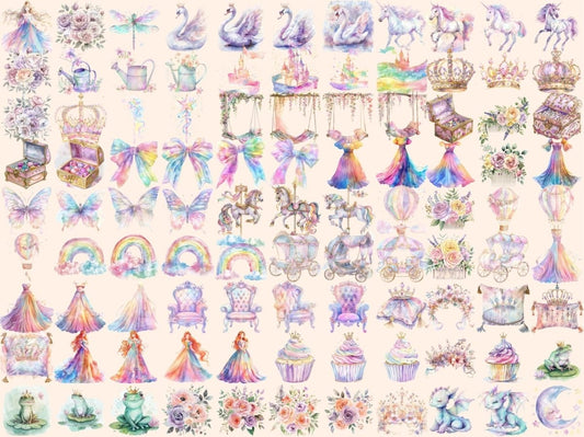 レインボープリンセス水彩クリップアート