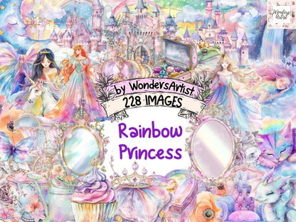 Rainbow Princess Watercolor Clipart Adventure Books Art - Wonders Artist