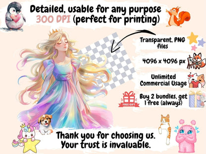 Rainbow Princess Watercolor Clipart Adventure Books Art - Wonders Artist