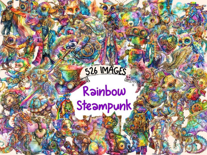 Rainbow Steampunk Watercolor Clipart multicolor clipart - Wonders Artist