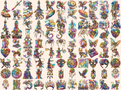 Rainbow Steampunk Watercolor Clipart multicolor clipart - Wonders Artist