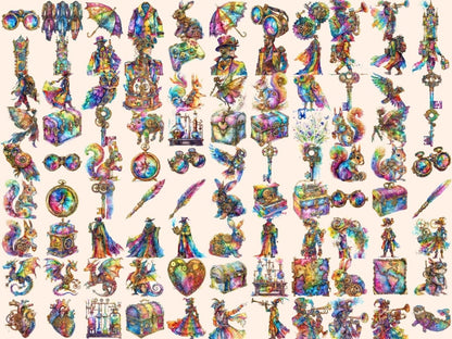 Rainbow Steampunk Watercolor Clipart multicolor clipart - Wonders Artist