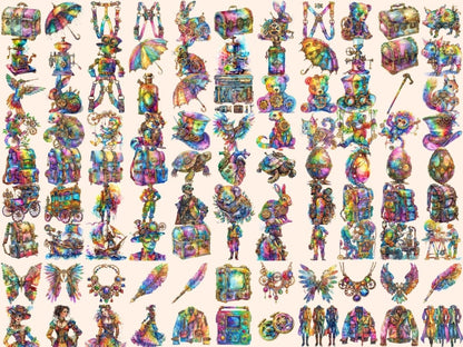 Rainbow Steampunk Watercolor Clipart multicolor clipart - Wonders Artist