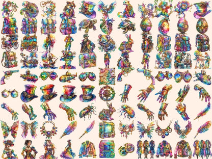 Rainbow Steampunk Watercolor Clipart multicolor clipart - Wonders Artist