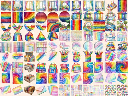 Rainbow Study Space Watercolor Clipart back to school png - Wonders Artist