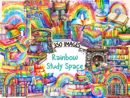 Rainbow Study Space Watercolor Clipart back to school png - Wonders Artist