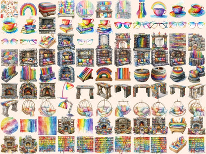 Rainbow Study Space Watercolor Clipart back to school png - Wonders Artist