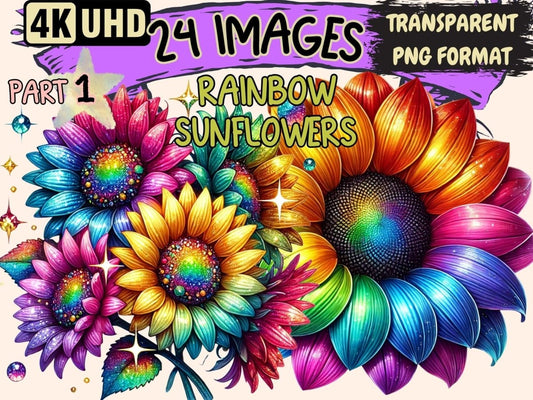 Rainbow Sunflowers Clipart Bright Sunflower Art - Wonders Artist