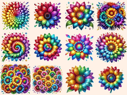 Rainbow Sunflowers Clipart Bright Sunflower Art - Wonders Artist