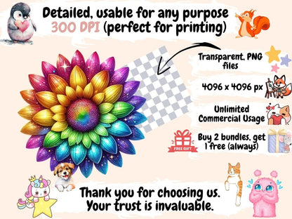 Rainbow Sunflowers Clipart Bright Sunflower Art - Wonders Artist