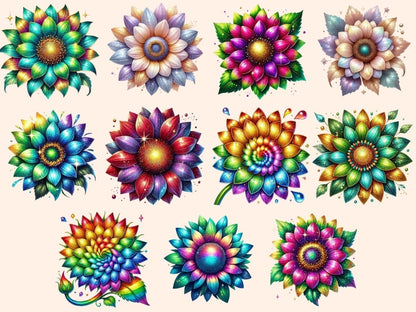 Rainbow Sunflowers (P2) Clipart Bright Sunflower Art - Wonders Artist