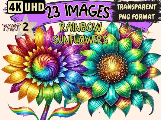 Rainbow Sunflowers (P2) Clipart Bright Sunflower Art - Wonders Artist