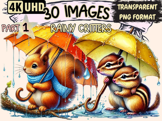 Rainy Critters Clipart - High - Quality Instant Digital Download for Creative Projects